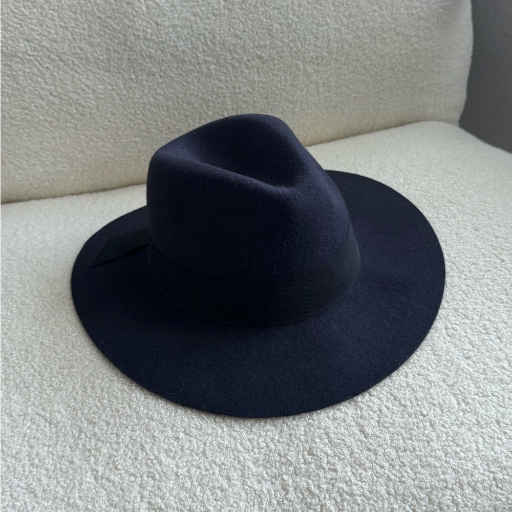 Galleria Lafayette Fedora Navy Blue 100% Wool Hat